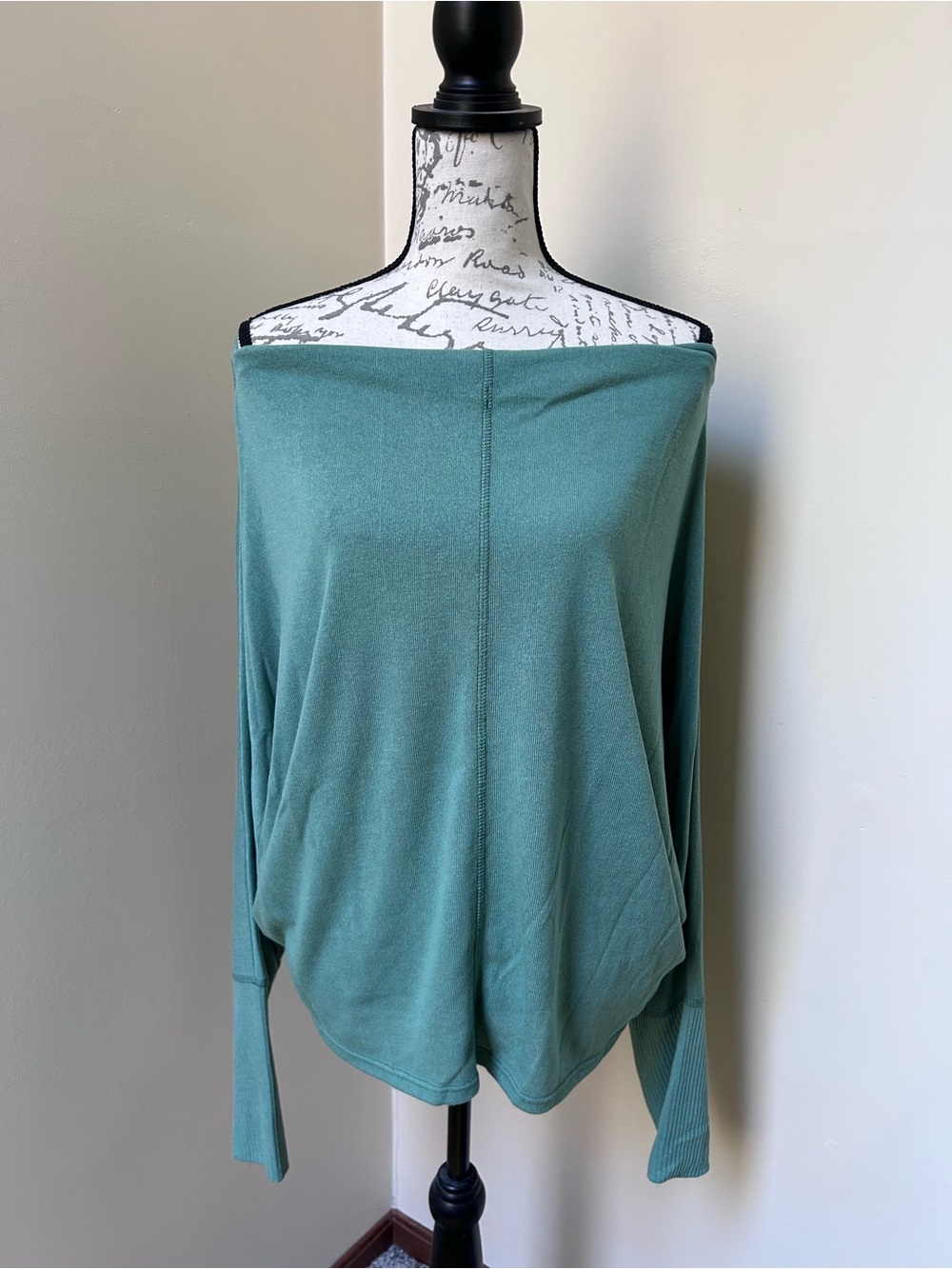 Treasure & Bond XL Green Off the Shoulder Slub Knit Dolman Top Slouchy Stretch